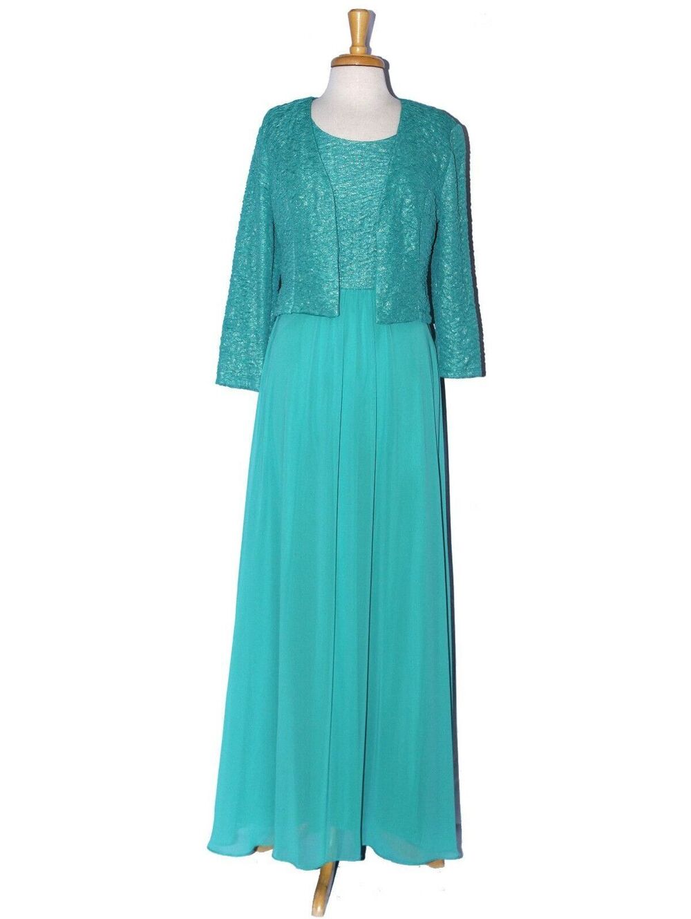 Fanny #1520 Floor Length Stretch Chiffon Gown With Jacket-Size XL-JADE-NEW